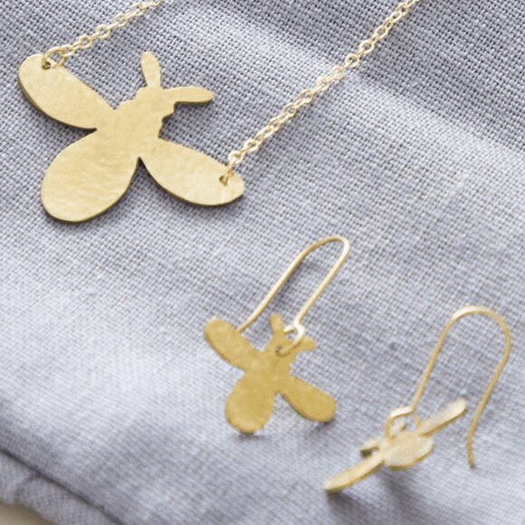 Handmade Hammered Bee Earrings - Picture 3 of 4